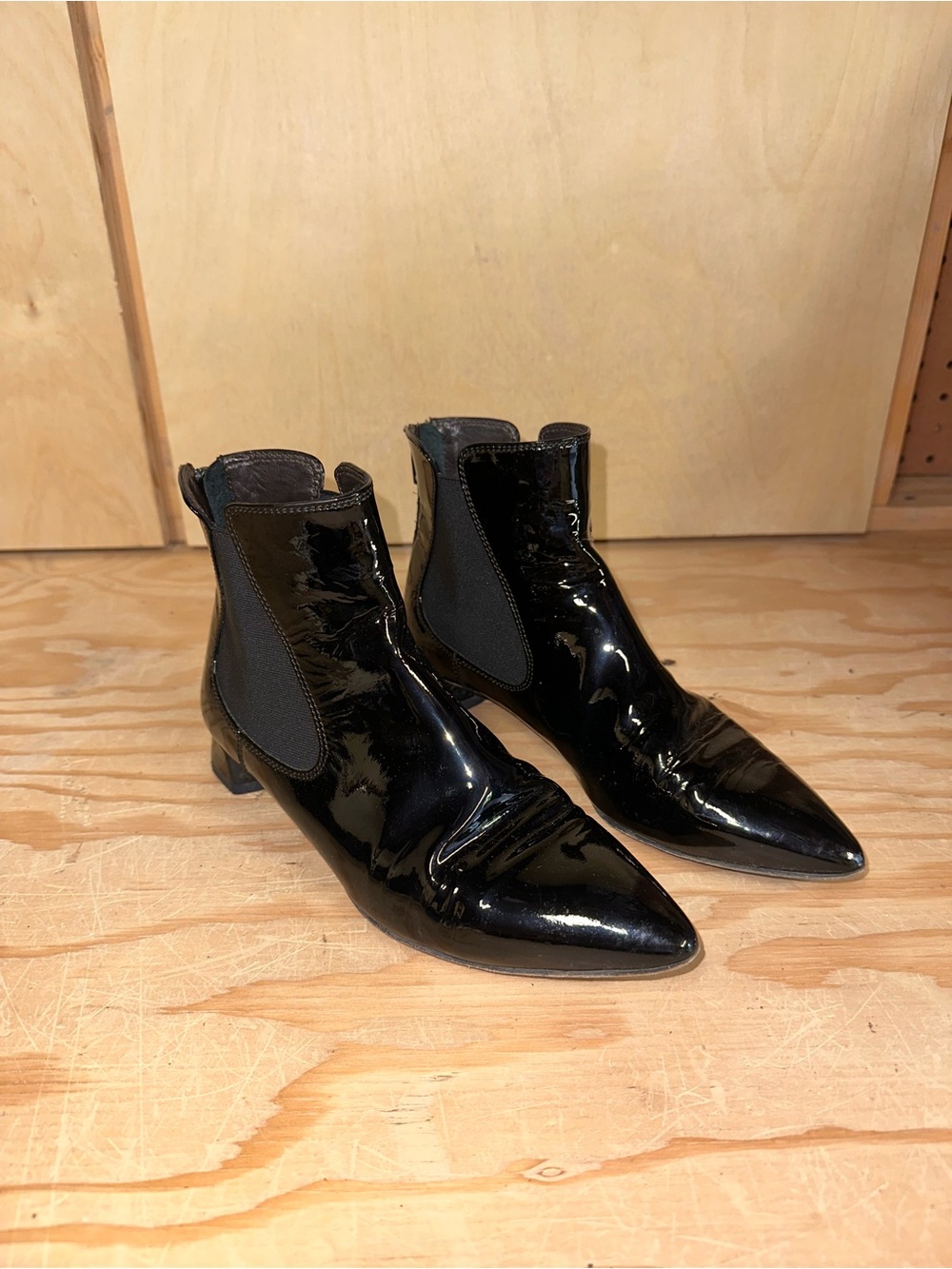 Agl Black Patent Chelsea Ankle Boots